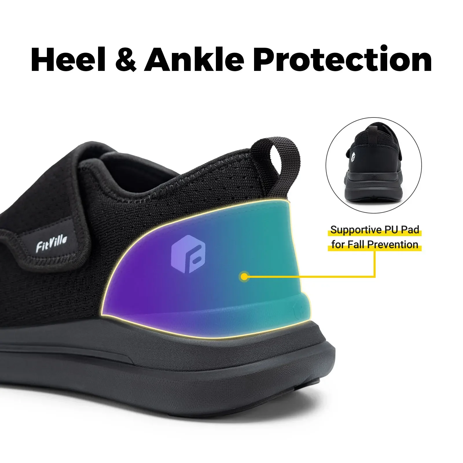 FitVille Wide 2E Diabetiker-Schuhe für Herren, für ältere Menschen, orthopädische Schuhe für geschwollene Füße, verstellbarer Gehschuh, Schmerzlinderung für ältere Menschen. – Detail 7