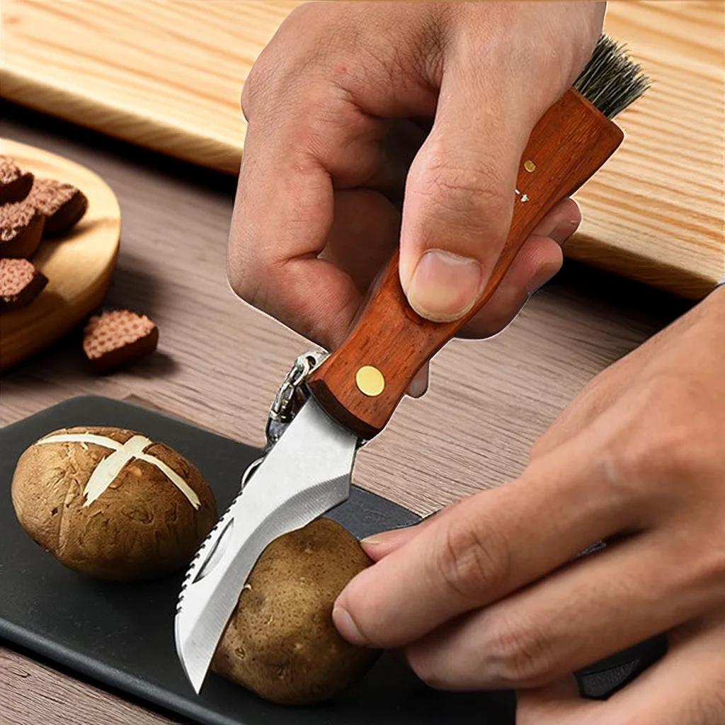 Mini Mushroom Knife Stainless Steel Wooden Handle Sharp Camping Hunting Survival Multifunctional Folding Barbecue tool