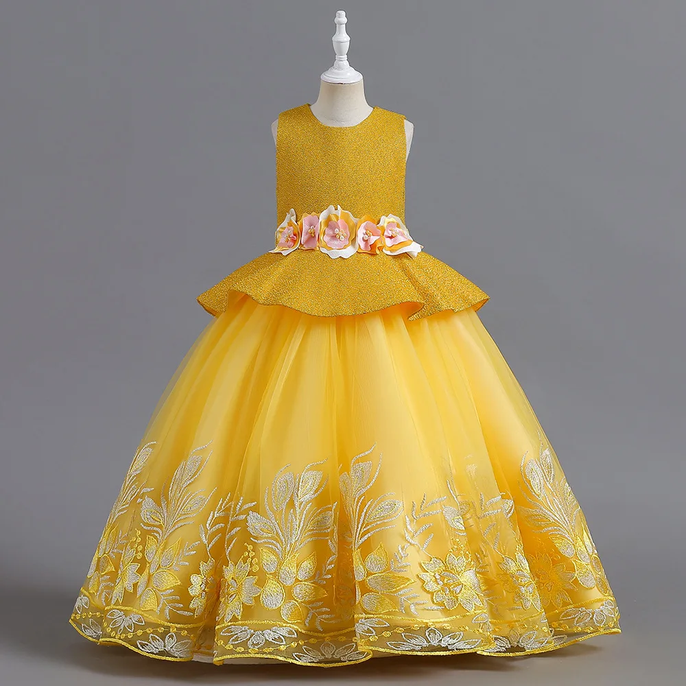 2023 New Year Teenager Girls Elegant Long Dresses Flowers Girls Princess Dress Carnival Easter Ceremony Party Sequins Ball Gown