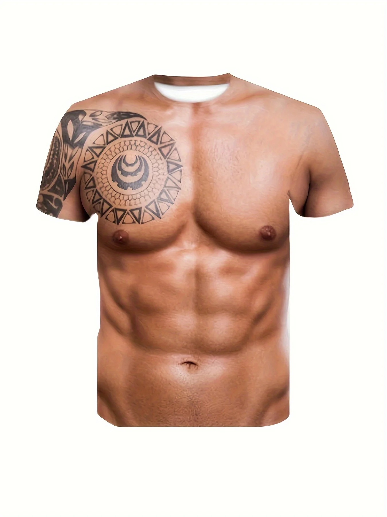 

﻿ Men's Funny Muscle Abs T-Shirt with Fake Six Pack Gym Tattoo Design Men's Clothing Muscle Shirt for Bodybuilding Humor Tops