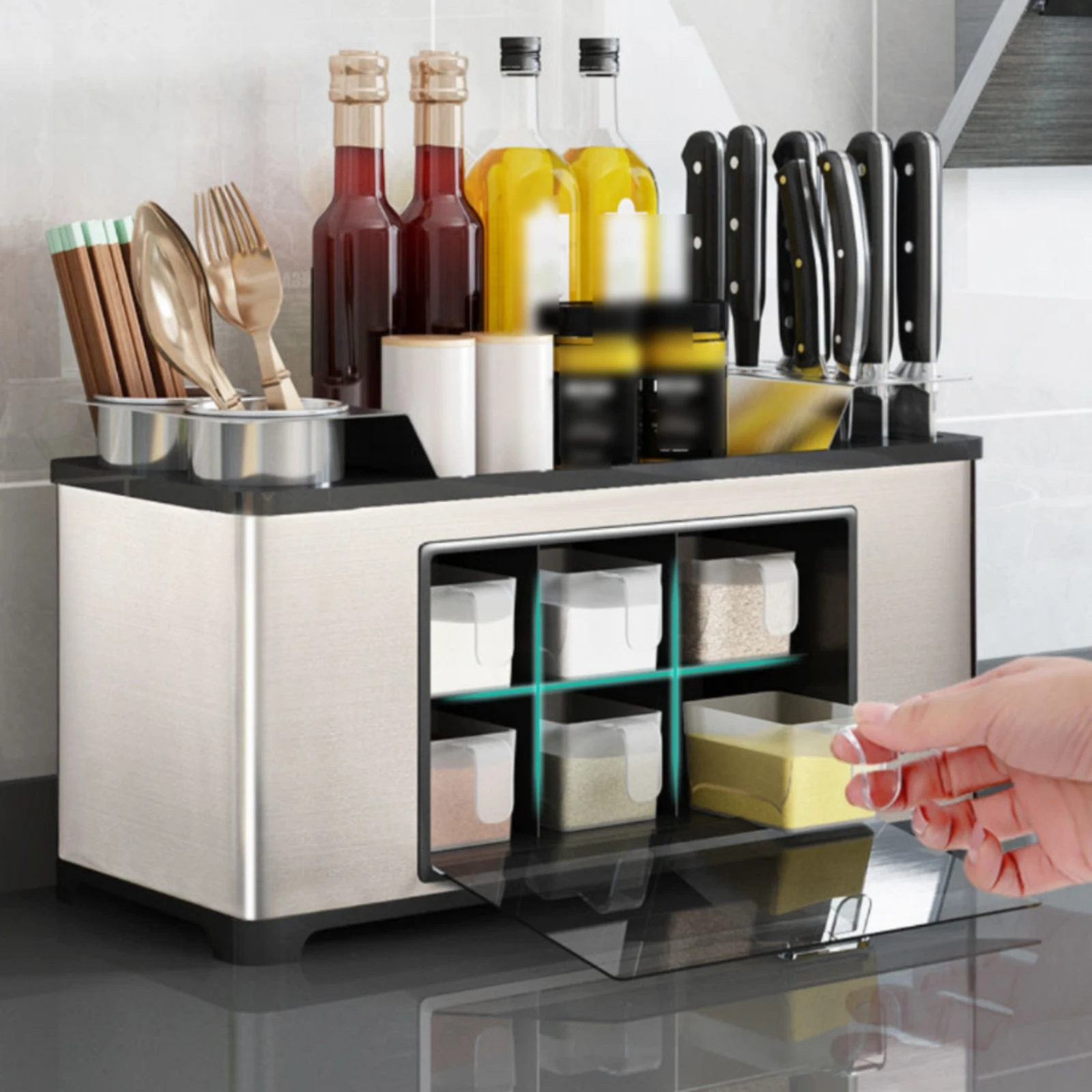 Seasoning Rack Slotted Top Utensil Holder Rack Enclosed Seasoning Organizer Compact Cutlery and Chopstick Organizer Sturdy