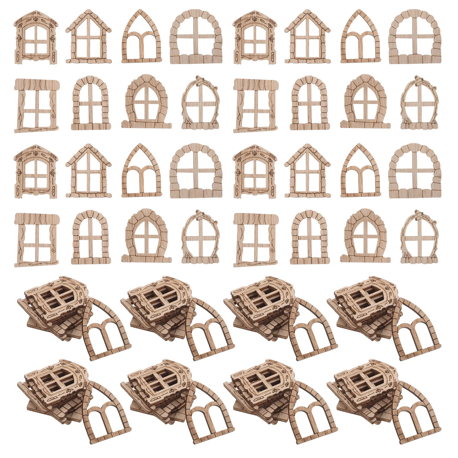 ชุดงานฝีมือ DIY บ้านนางฟ้าจิ๋ว 100 ชิ้น ประตูหน้าต่างไม้เปล่าไม่ทาสี สำหรับตกแต่งสวนและงานประดิษฐ์