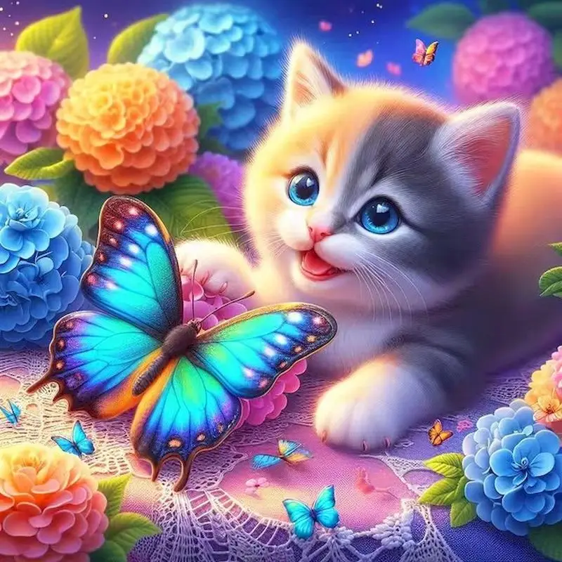 SDOYUNO Full Diamond Embroidery Cat Animal New 2024 Painting Butterfly Cross Stitch Kits Cartoon Mosaic Flower Handmade Gift