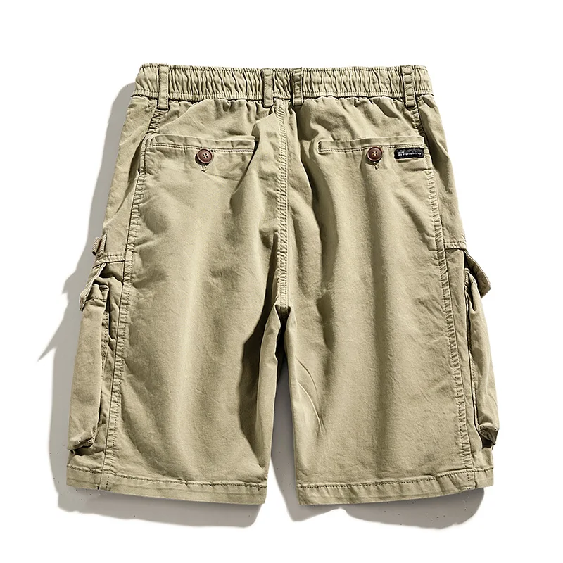 Summer Men Cargo Multi Pocket Cotton Shorts Mens Casual Solid Elastic Waist Shorts Spring Jogger Shorts Pants Male Dropshipping