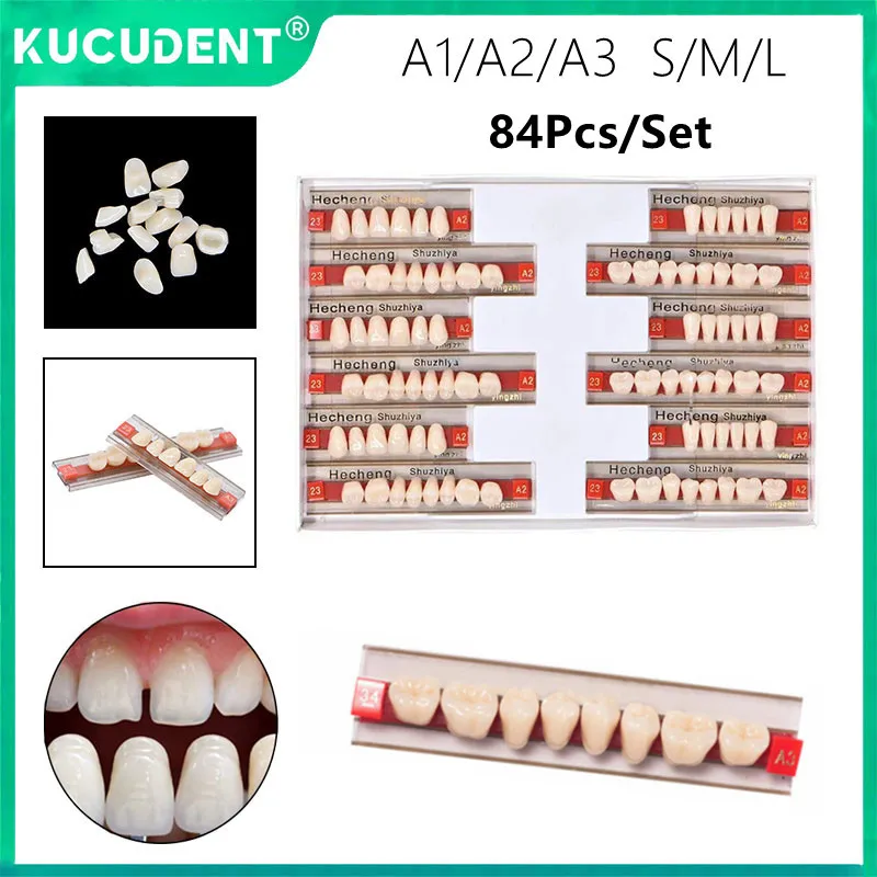 

84pcs/Set Dental Synthetic Acrylic Resin Denture Teeth Upper Anterior Lower Posterior Fake Tooth A2 A3 Full Set Teeth Dentistry