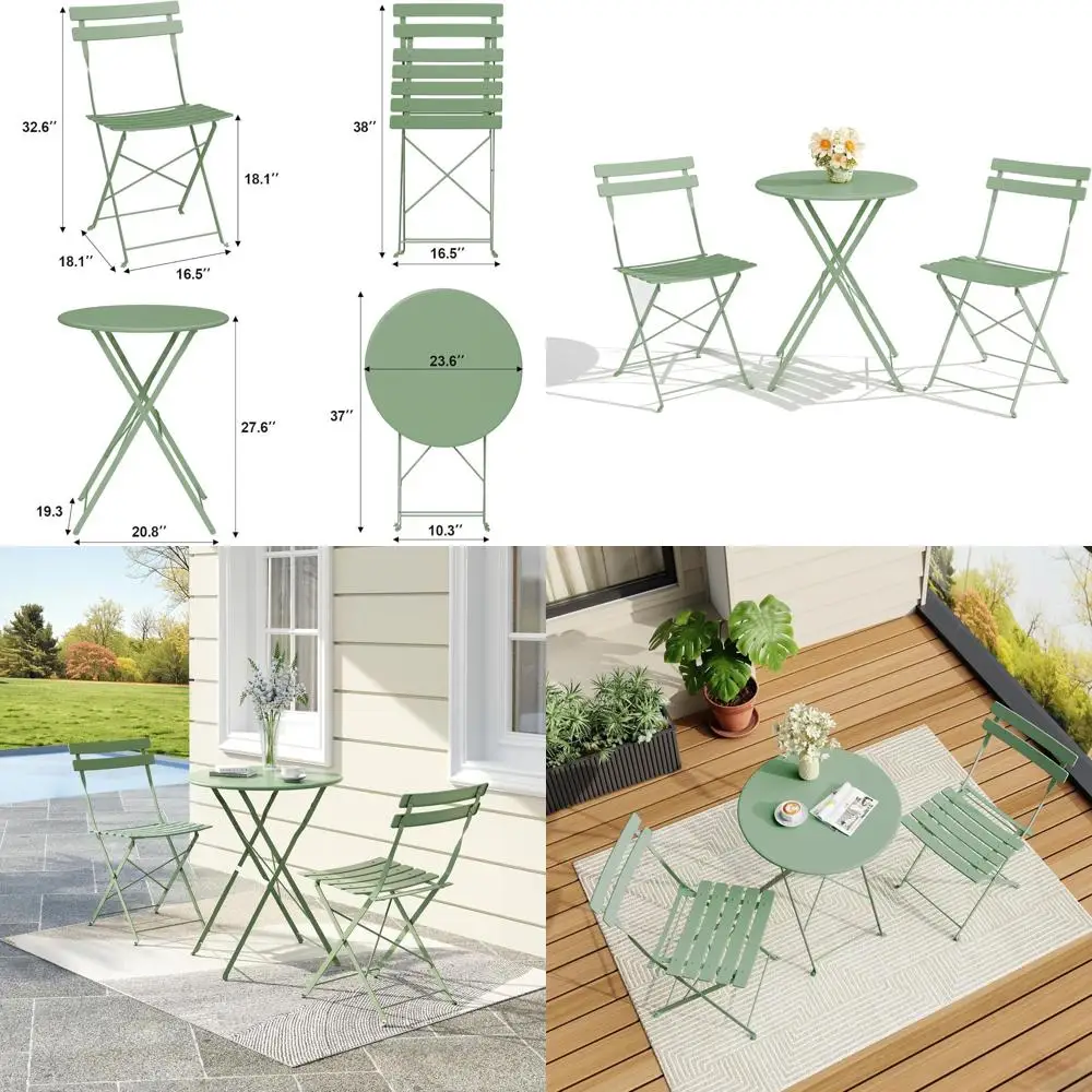 

3-Piece Vintage Outdoor Bistro Set with Premium Quality, Suitable for Patio, Garden, and Balcony in Green