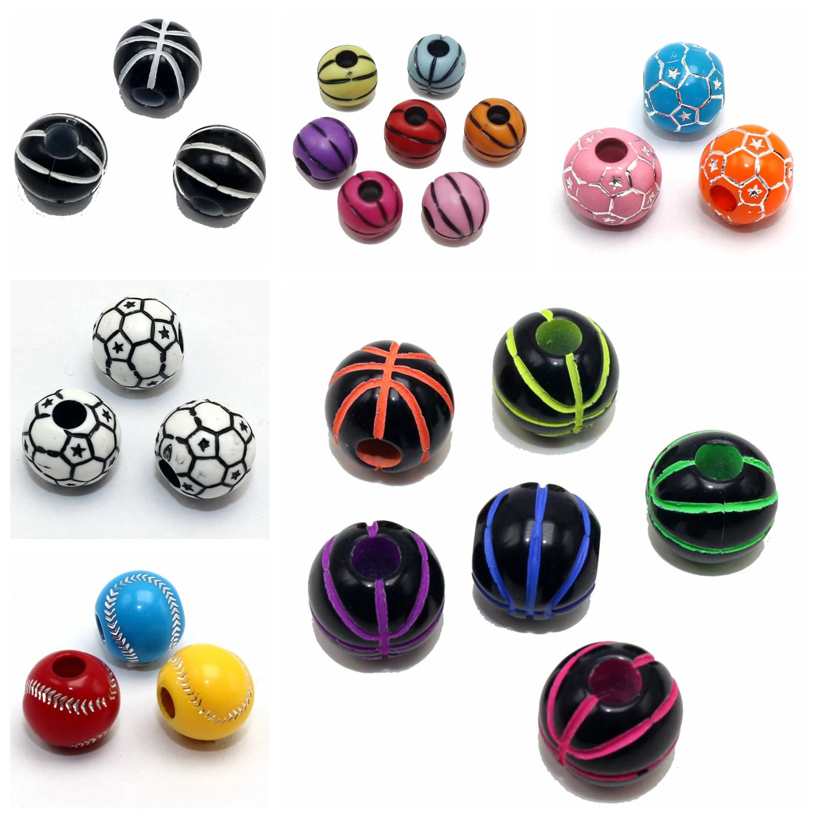 100pcs Acrylic Sparkling Various Style Sport Ball Round Beads 12mm Funny Beads