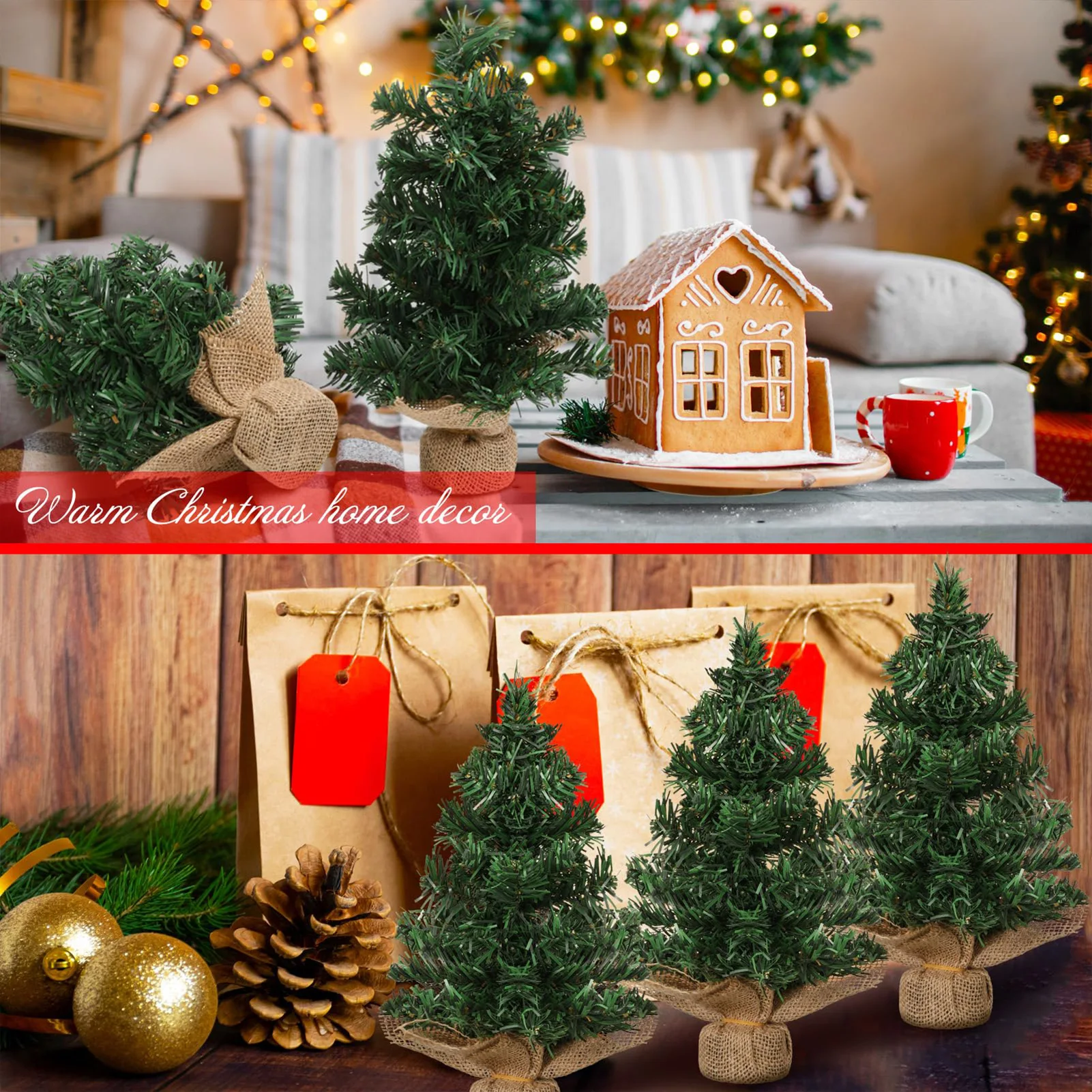 20cm Charming Mini Christmas Tree With Burlap Base For Holiday Decoration Desktop Tabletop Display For Home Office Shop Window