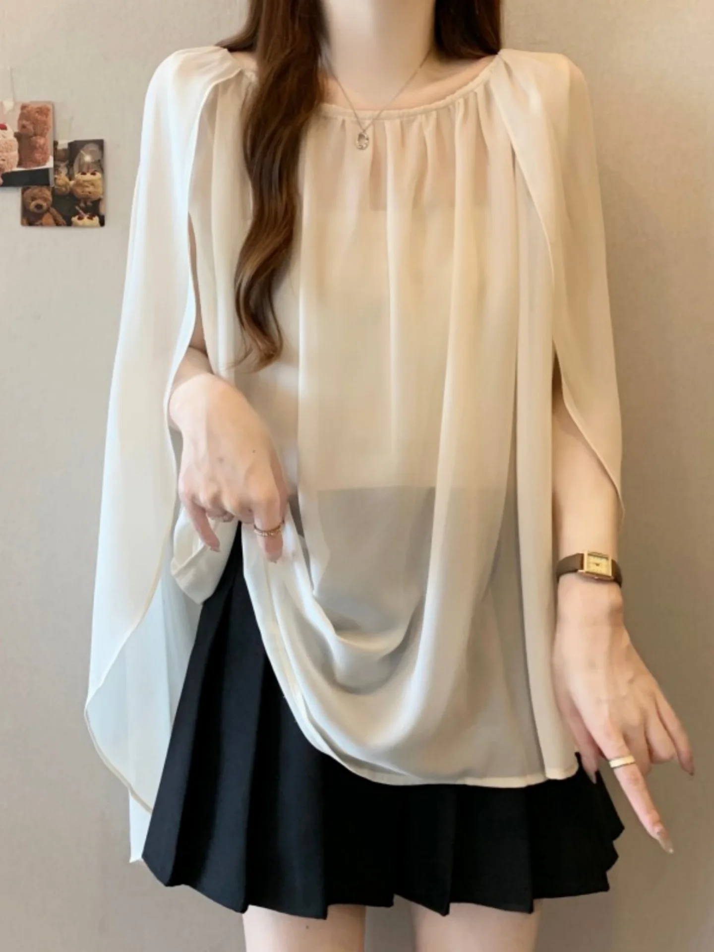 

Sun Protection Long Sleeve Shawl Fake Two-Piece Women's Summer Thin New plus Size Flattering Design Sensation Semi-Transparen...