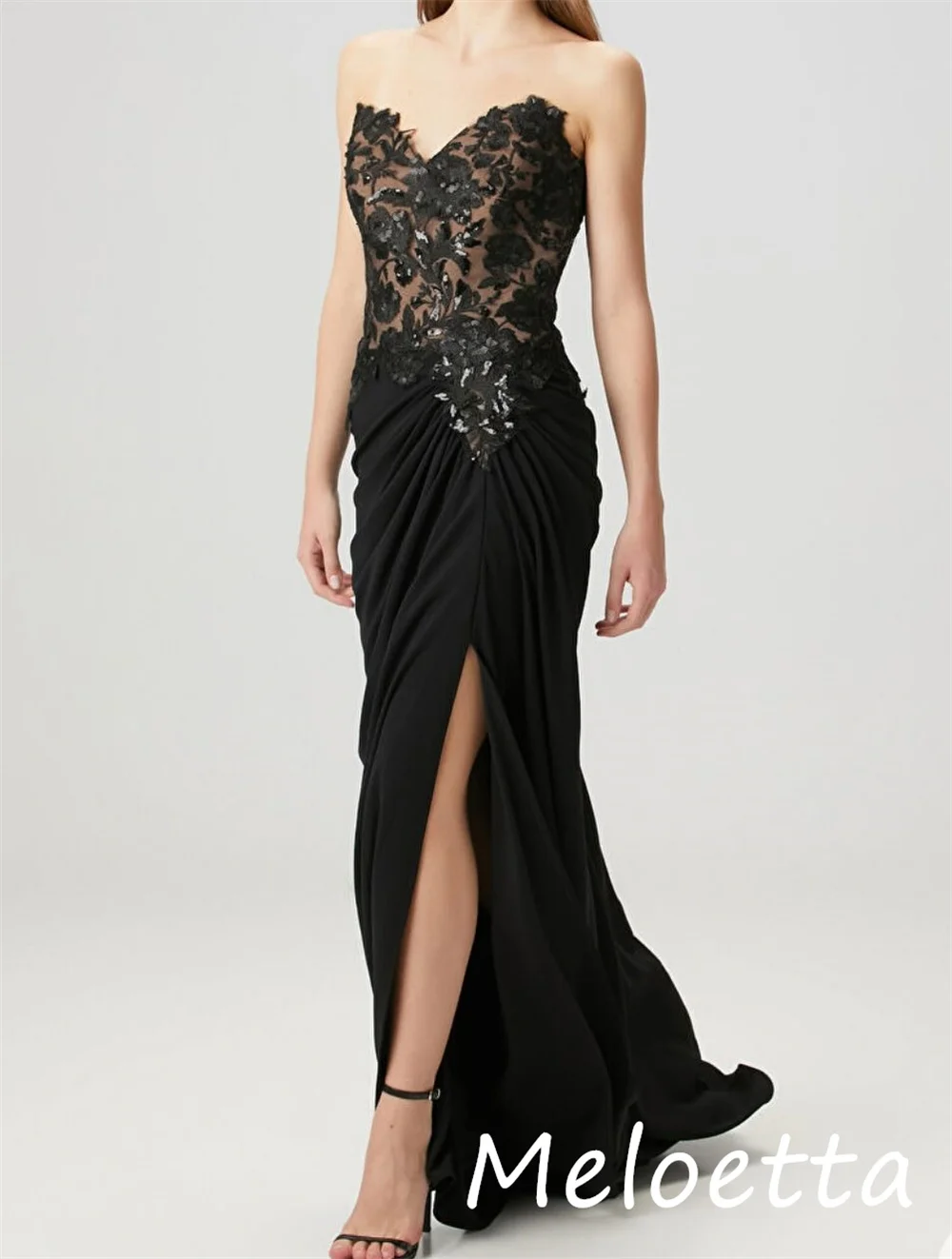 Customized Intricate Matching Jersey Sequined Pleat Straight Strapless Long Dresses Bespoke Occasion Retro