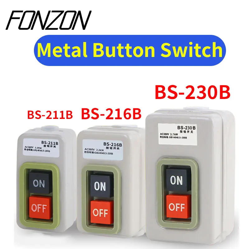 

Durable Three-phase Motor 1.5/2.2/3.7KW Control Box Power BS-211/216/230 Metal Button Switch Start or Stop Button Switch