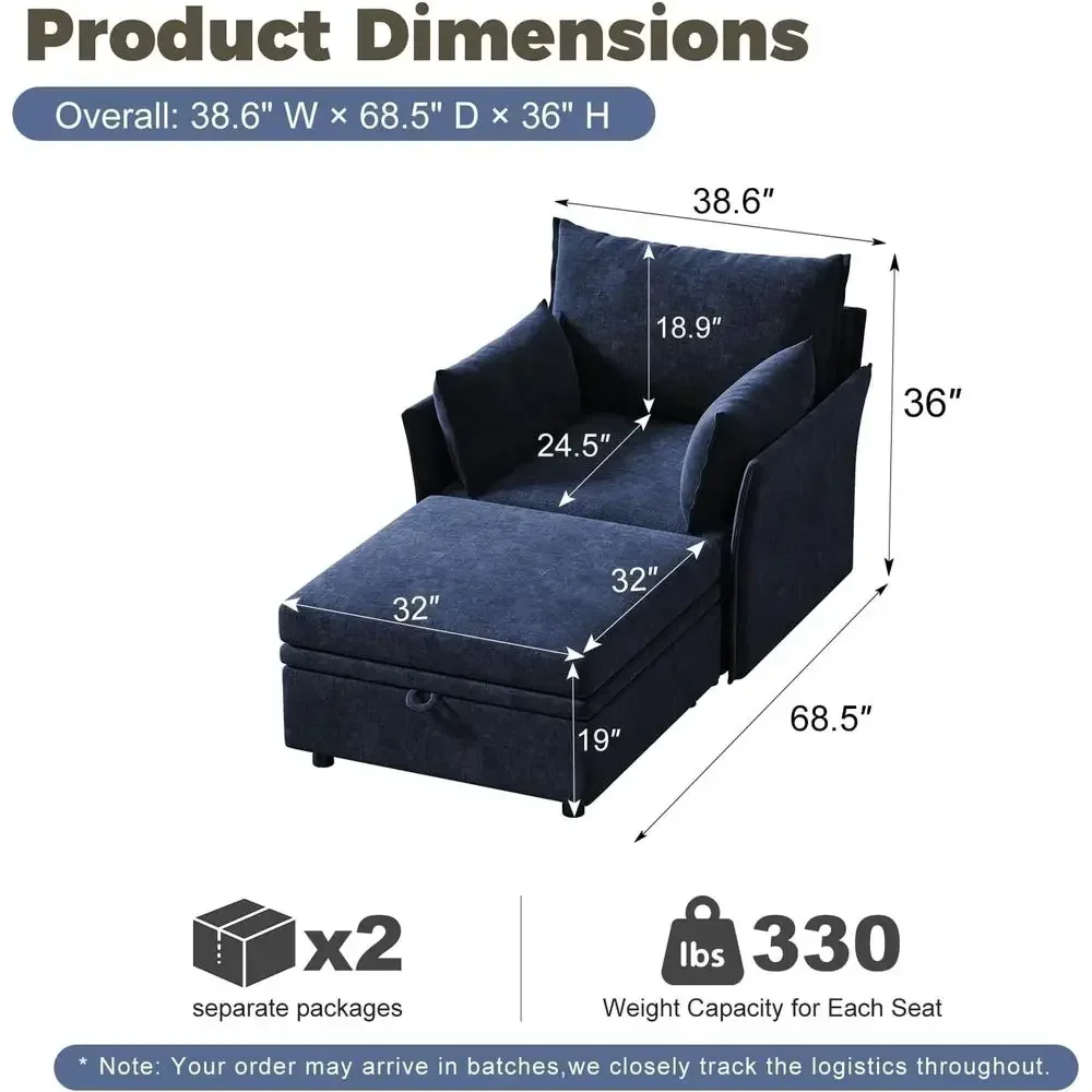 Single Soa Accent Chair with Stroage Ottoman Chaise Lounge Chair Indoor, Chenille Couch Soa Chair with Washable Chenille Cover o