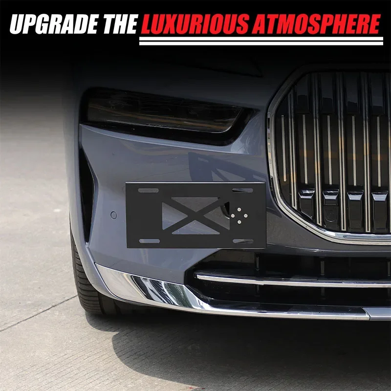 سبائك الألومنيوم الأسود سيارة المصد الأمامي لوحة ترخيص حامل لسيارات BMW 7 Series G70 2023-2024 اكسسوارات السيارات #2