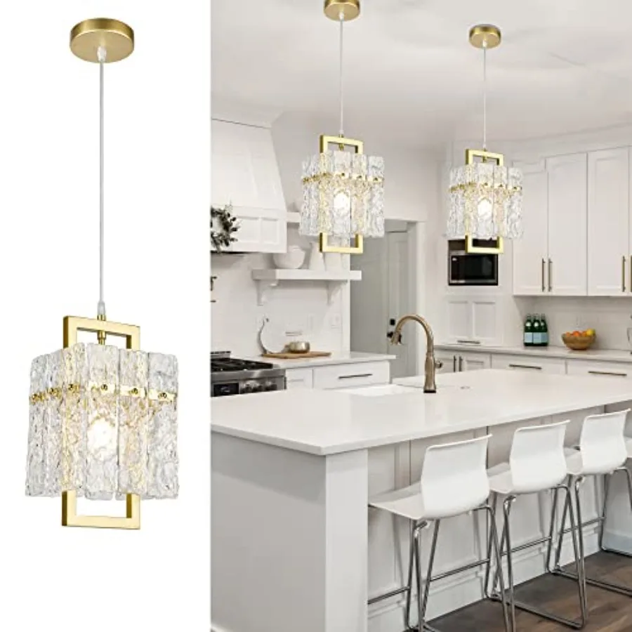 

Gold Crystal Pendant Light for Kitchen Island Luxury Water Ripple Glass Chandelier Lights Fixture Modern Elegant Adjustable Pen