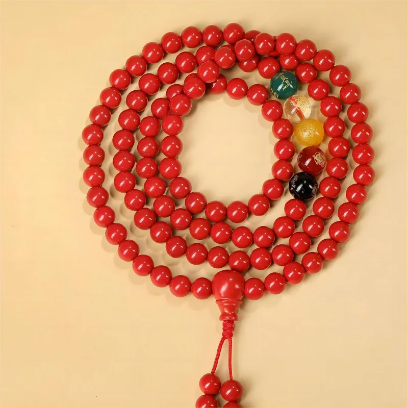 

Imperial Red Purple Sand Five Directions Wealth God Bracelet 108 Buddhist Beads Unisex