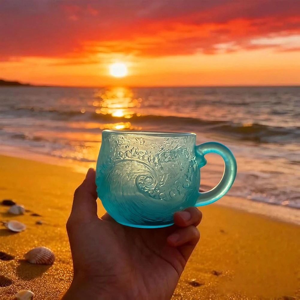 

Hand-Made Style Wave-Pattern Drinkware Hand-made Ocean Theme Coffee Mug Cup With Textured For Home/Office