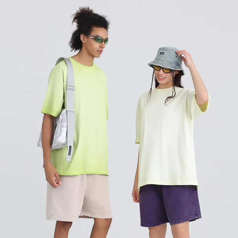 Custom Print Logo Summer Unisex 100% Cotton Tee, Drop Shoulder Loose Short Sleeve Crew Neck T-shirt, Simple Daily Basic Clothing