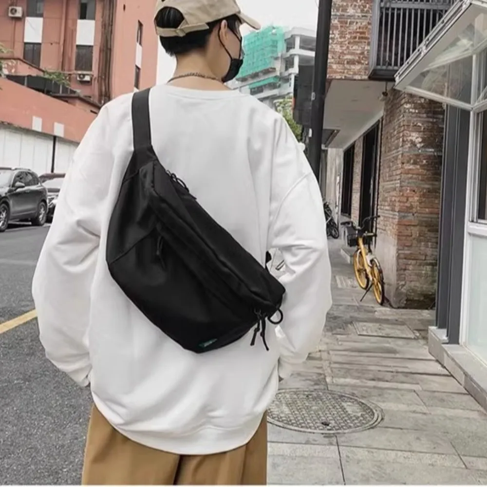Fashion Large Capacity Crossbody Bag Belt Pouch Solid Color Chest Bags Casual Nylon Travel Hip Bag Couple Young Student