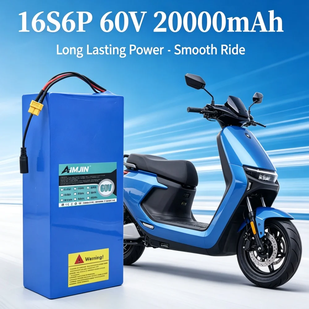 100% New 60V-20000mAh 18650 power rechargeable lithium battery pack 16S6P suitable for 250-3000W 50ABMS 67.2V 2A charger