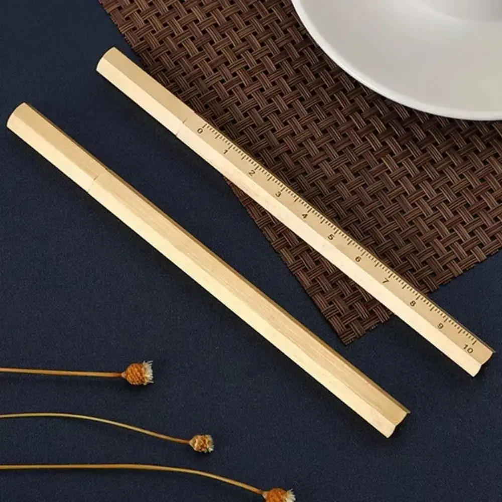 Educational Six Edged Brass Signature Pen Vintage Smooth Metal Neutral Pen Gold Precision Scale Hexagonal Pen Writing Instrument