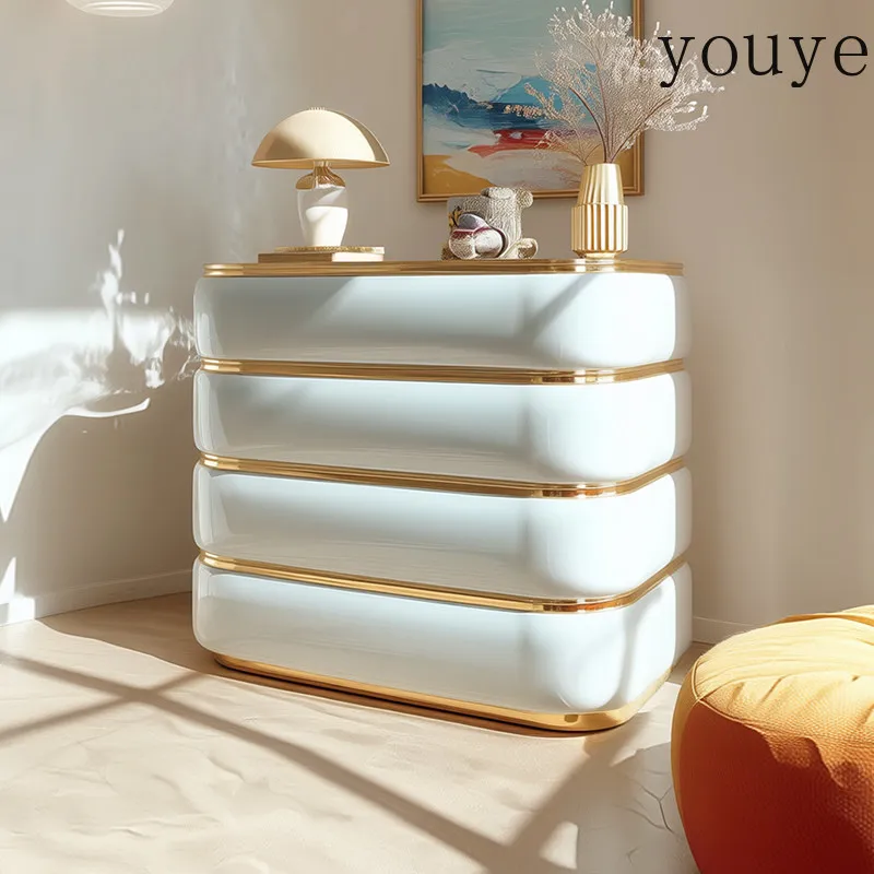 

American light luxury paint chest cabinet hand-painted gold entrance cabinet modern villa high-end storage cabinet