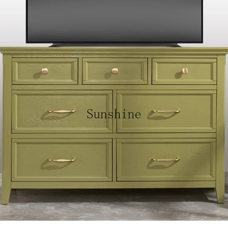Nordic pastoral solid wood 5 bucket side cabinet bedroom green bedside cabinet retro furniture  FT