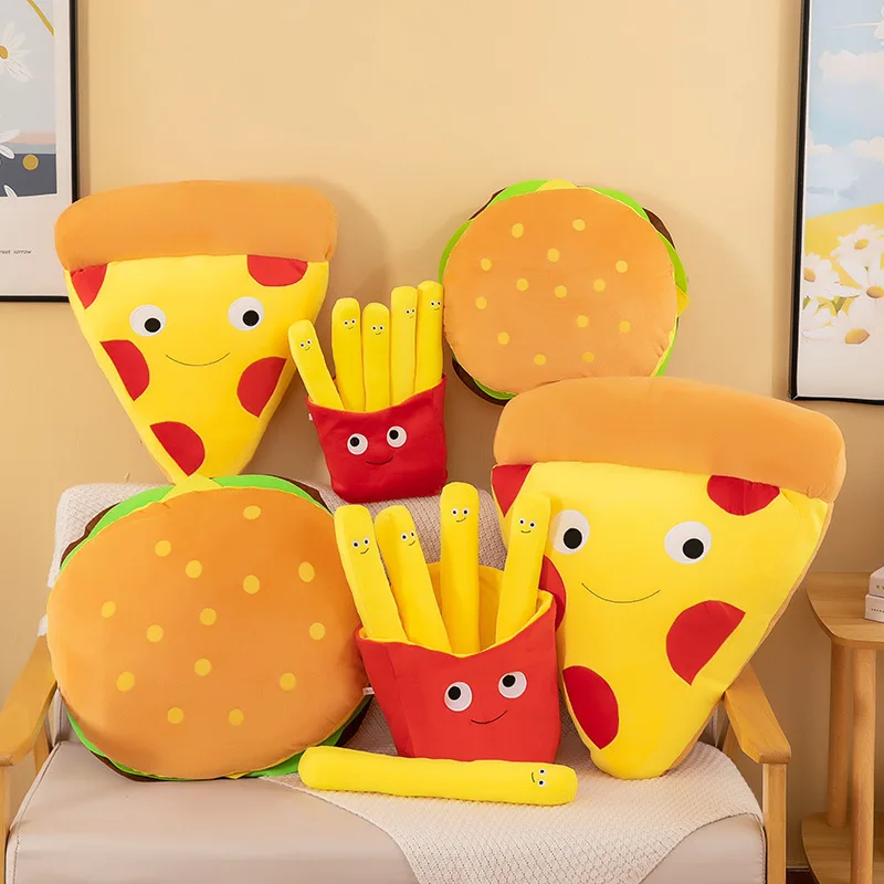 MINISO Creative Cute French Fries Hamburger Pizza Ornament Couple Style Plush Toy Doll Small Doll For Girls Boys Birthday Gift