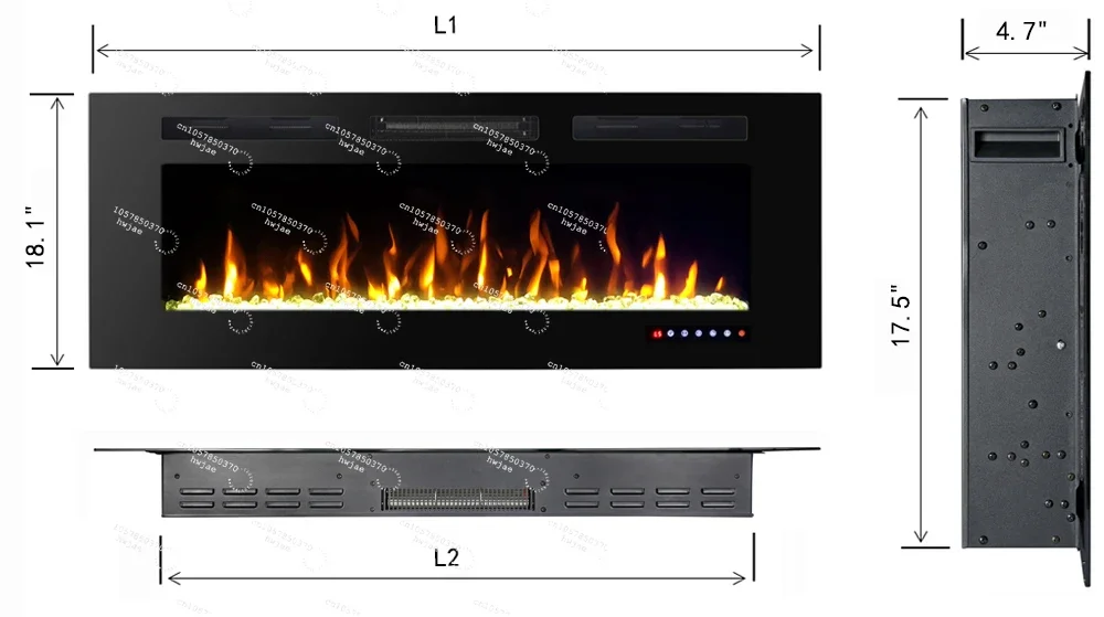 Electric Fireplace Wall Recessed Mounted LED Decorative Fireplace Wood Insert 60inch/152cm Fire Place Heater for RV Home Hotel