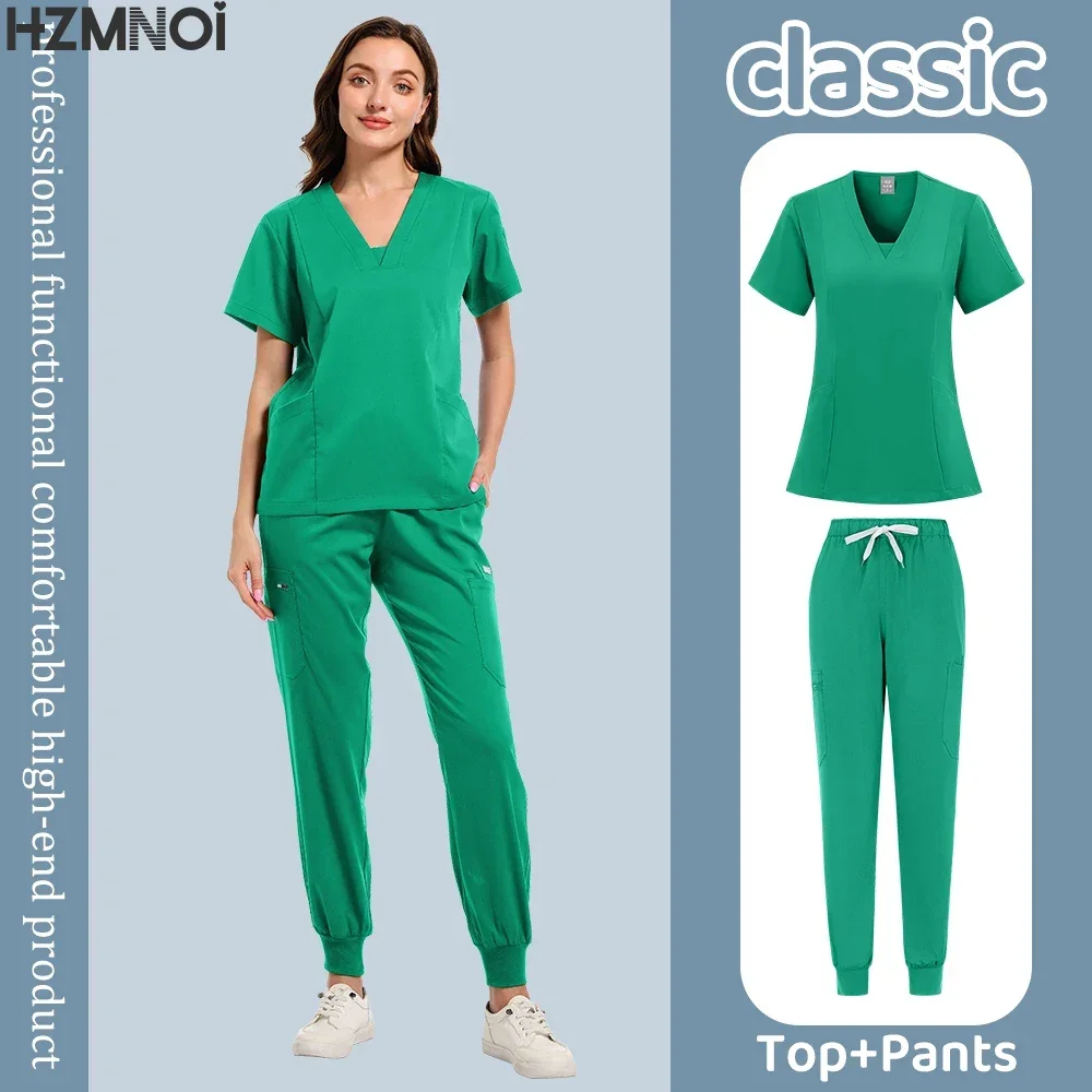 High Quality Uniforme Medical Nurse Uniform Scrub Set Women and Men's Modern V-Neck Top and Pant Hospital Workwear Doctor Suits