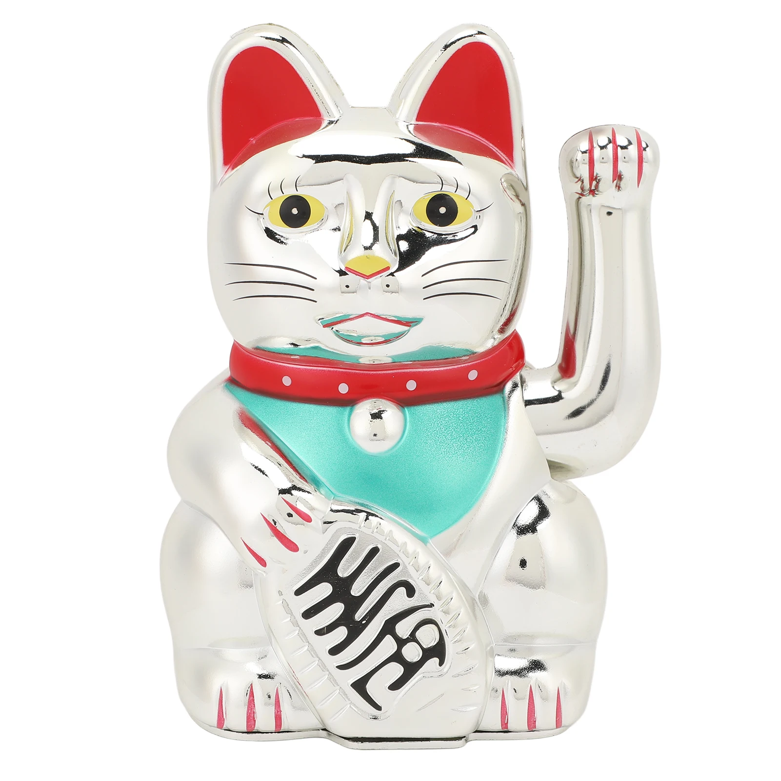 

6inch Silver Cartoon Waving Arm Cat Ornament Plastic Electric Hand Waving Lucky Cats Desktop Decoration For Home Car Shop