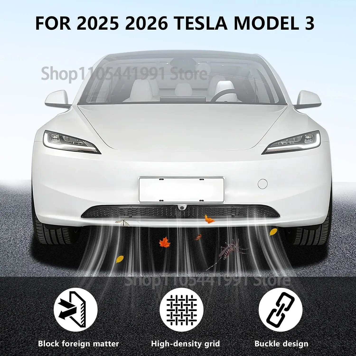 Grille Mesh Inserts for 2025 2026 Tesla Model 3, Front Air Inlet Vent Grille Cover Detachable Replacement with Insect Protection