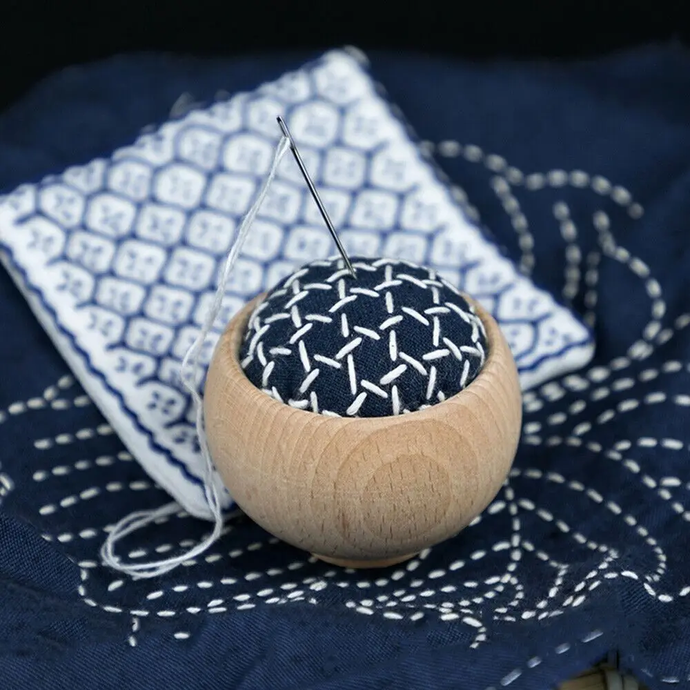 Beech Wood Pincushion Base Recessed Structure Round Shape Wooden Pin Cushion Base Natural Wood Finish Needle Cushion Holder