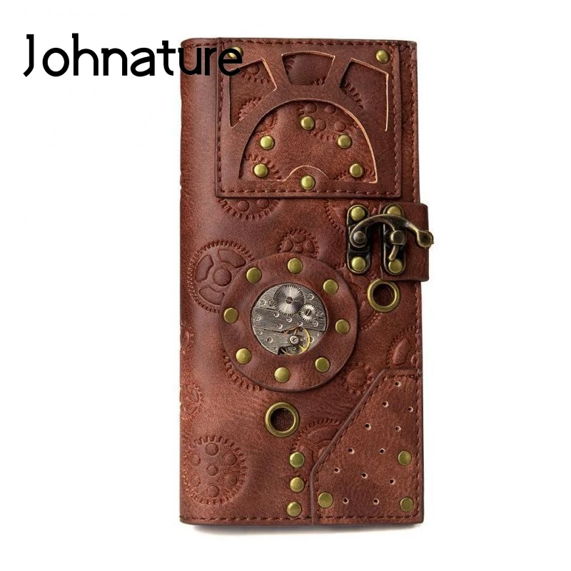 

Johnature Steampunk Retro Wallet Card Holder For Women 2024 New Long Hasp Solid Color Rivet Pu Leather Female Leisure Purse