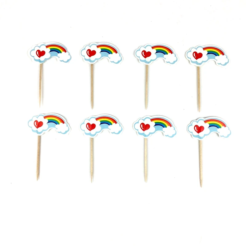 24szt Rainbow Clouds Heart Party Cupcake Toppers Pick Baby Shower Kids Birthday Party Romantic Wedding Cake Decoration Supplies