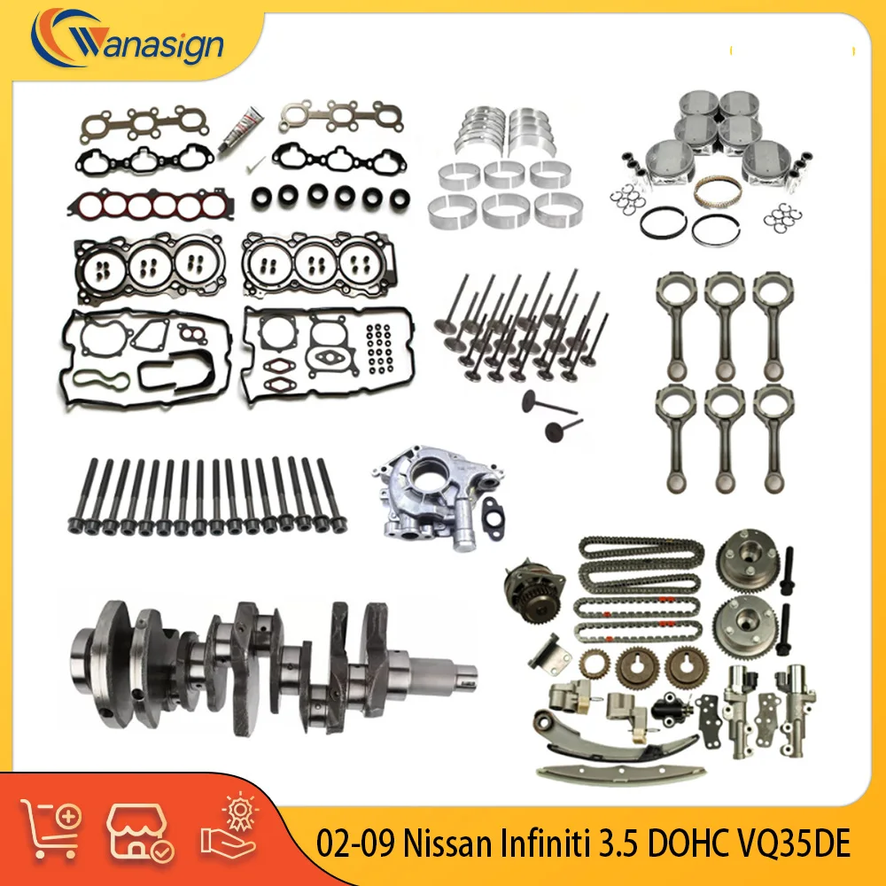 Engine Parts Rebuild Overhaul Crankshaft Piston Bearings Timing Chain Kit Fit 3.5 L V6 Gas For 02-09 Nissan Infiniti 3.5L DOHC