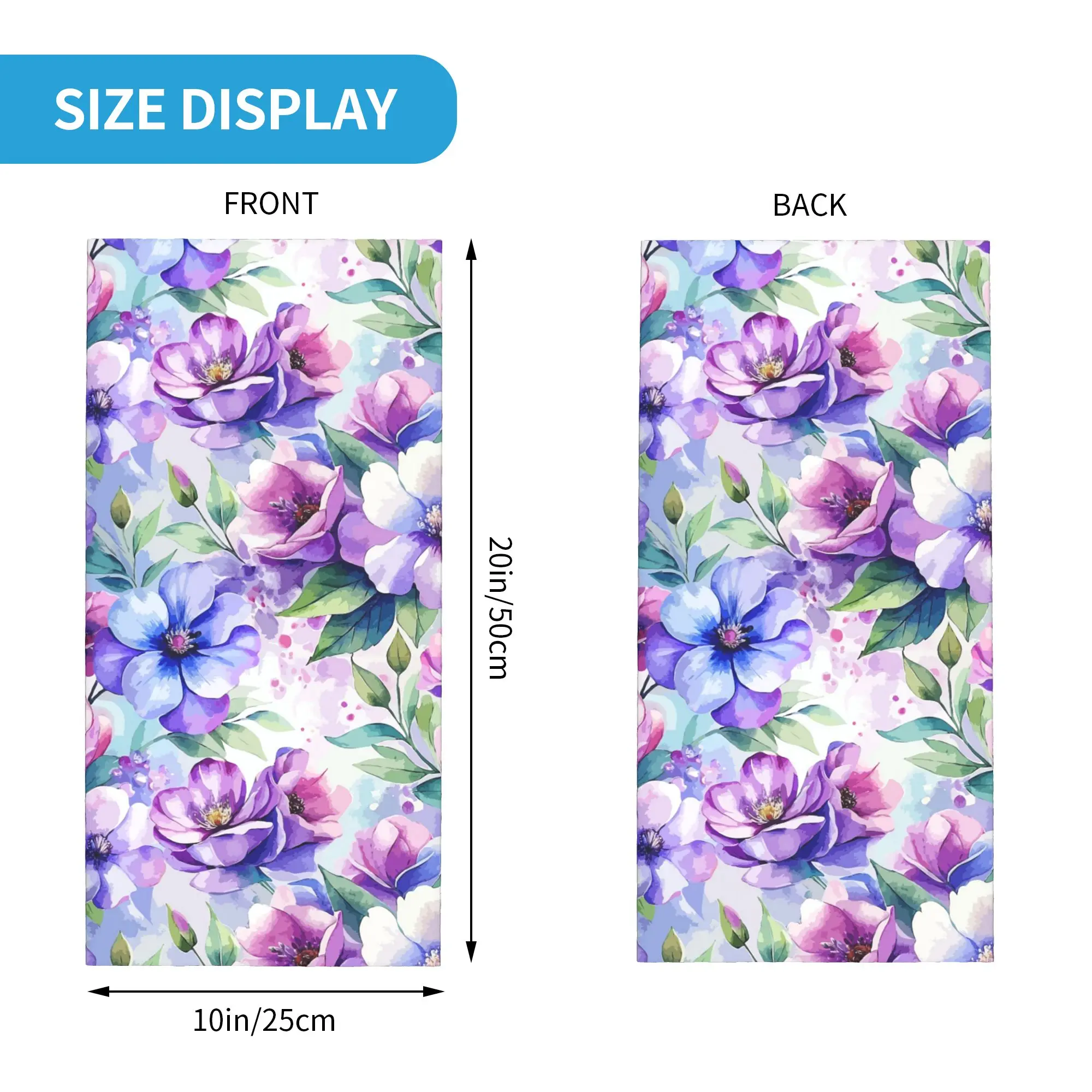 Watercolor Violet flower Seamless Pattern Bandana Neck Gaiter Printed Mask Scarf Headband Running Unisex Adult Windproof