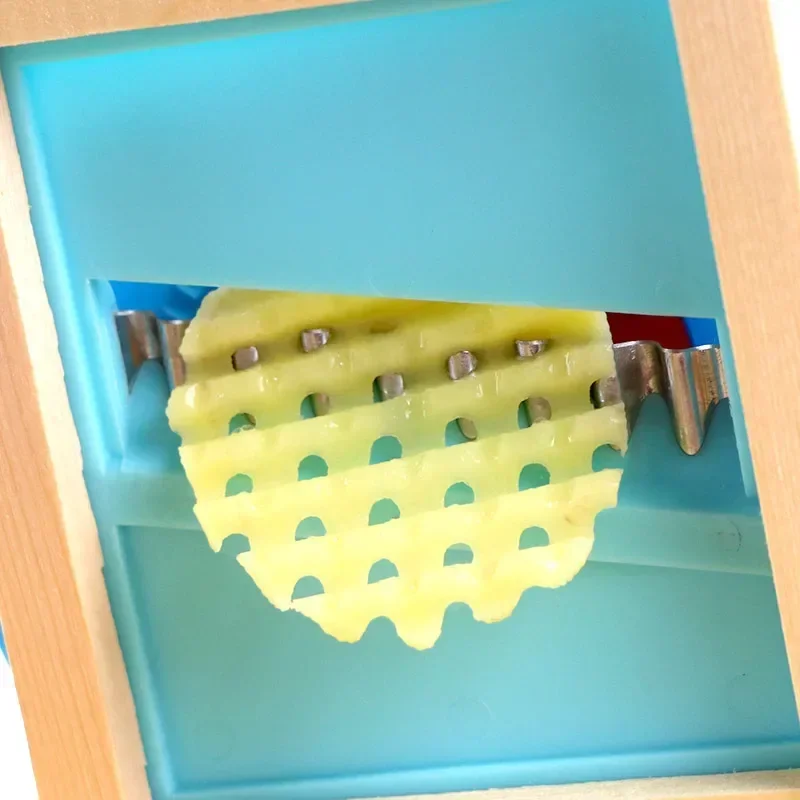 Rejilla para patatas fritas, rejilla de acero inoxidable para patatas, cocina de madera para el hogar, trituración de patatas, verduras, dispositivo francés, cortador, rallador, rebanador