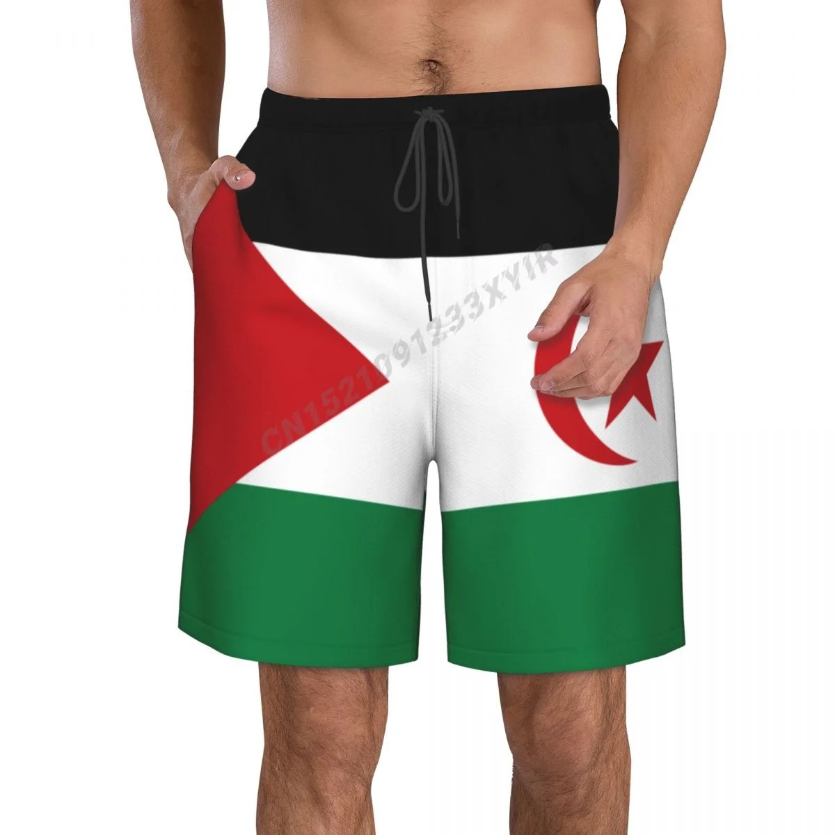 Summer Men's Sahrawi Arab Democratic Republic Flag Beach Pants Shorts Surfing M-2XL Polyester Swimwear Running