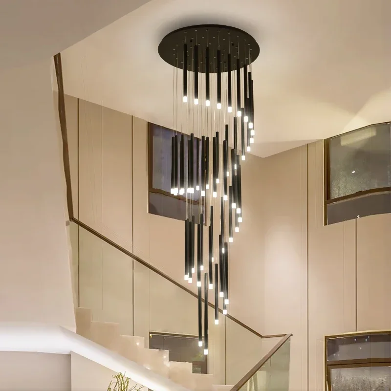 Moderne LED Kronleuchter Minimalistischen Duplex Boden Mode Atmosphäre Nordic Wohnzimmer Lampe Villa Wendeltreppe Lange Hängen