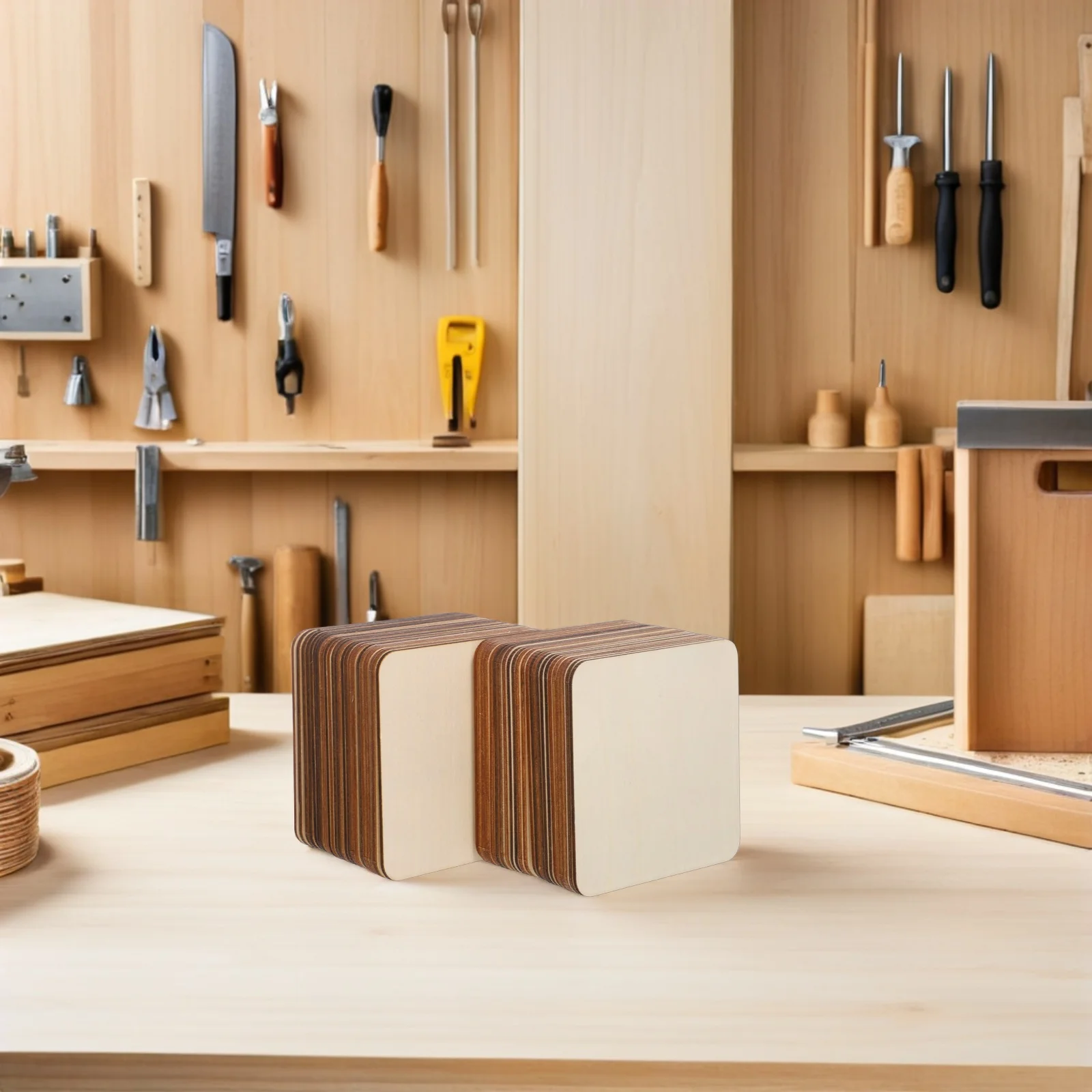 

50 шт., натуральные ломтики, квадратные заготовки для рукоделия, незавершенные для рисования своими руками, окрашивания, украшения дома, деревообрабатывающие проекты, ремесло