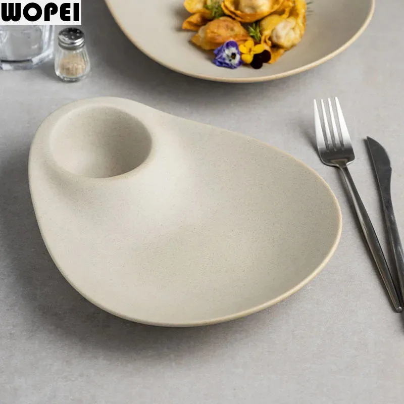 Vintage Coarse Pottery Dumpling Plate Restaurant Dessert Plate Sushi Plate Pasta Dish Serving Plates Molecular Cuisine Tableware