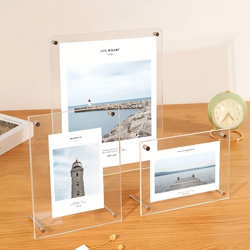 1pc Classic Crystal Photo Frame 5/6 Inch A4 Stamp Holder Rectangular Desktop Poster Display Horizontal Single Photo Holder