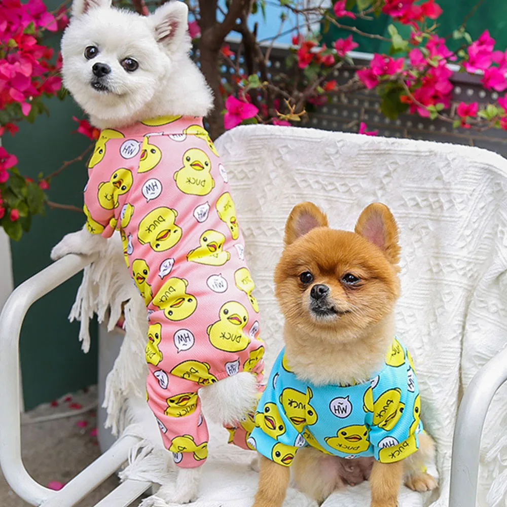 Pijama de algodón para perro, Pelele con estampado de pato de dibujos animados, Mono para cachorro, ropa para perros, Chihuahua, Yorkie, ropa para gato