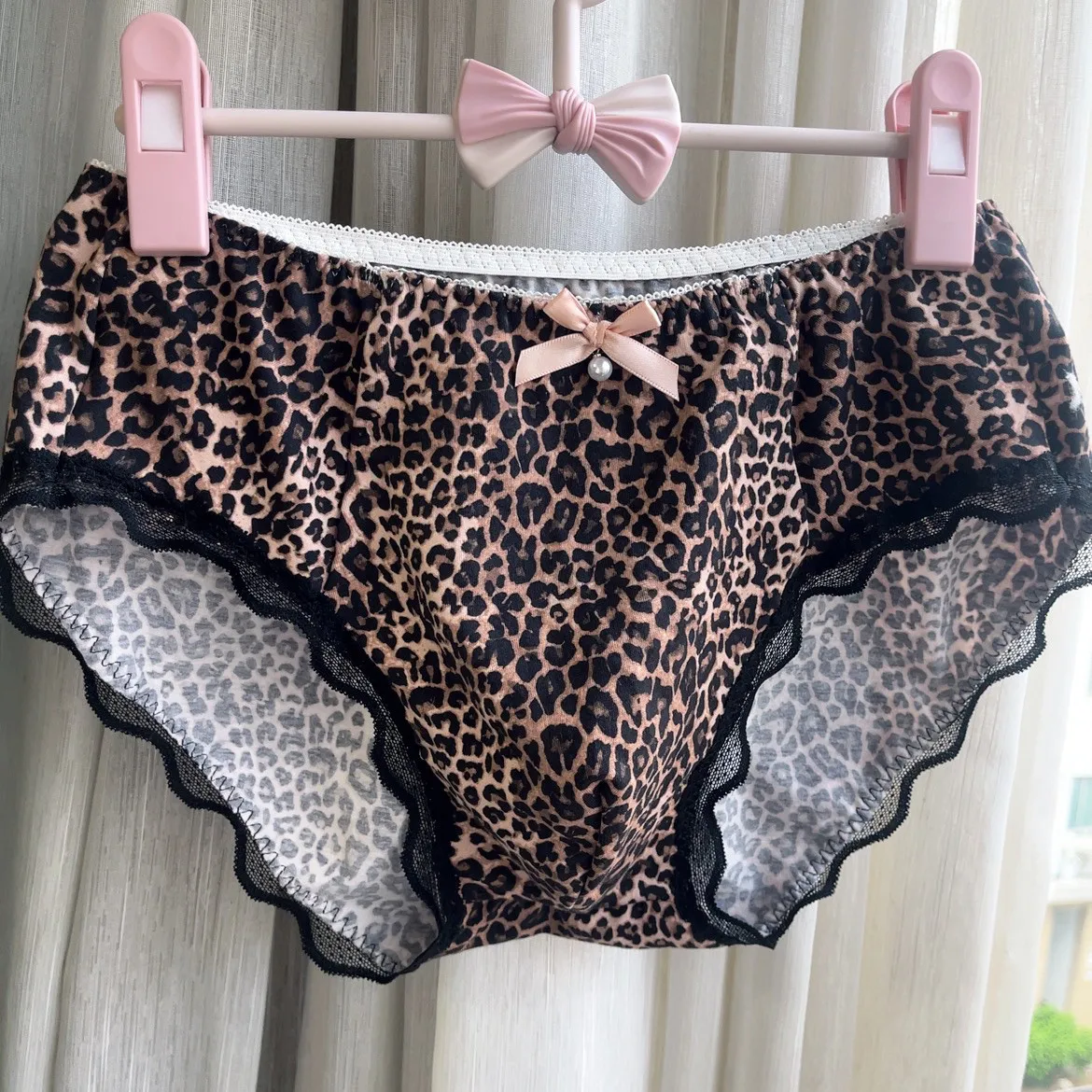 Man's Satin Silky Touch Lace Cute Design Male Leopard Brief BF Panty