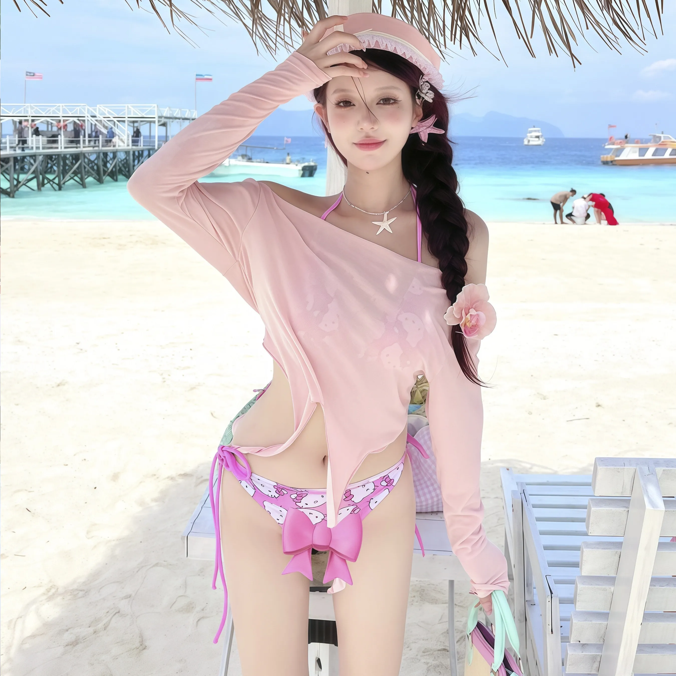 

Y2K Sanrio Hello Kitty Women Bikini Set Halter Triangle Swimsuit 2026 New Summer Anime Print Two Piece Swimwear Girls Beachwear