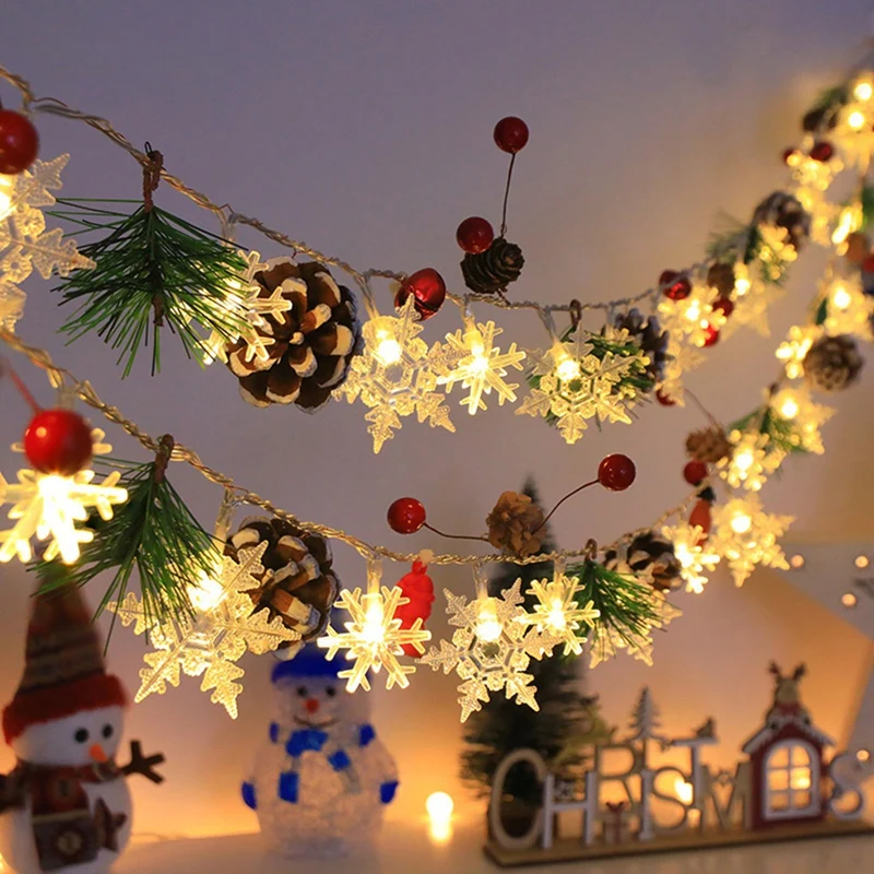 B62B-20 Leds Snowflake String Fairy Lights Battery Powered Christmas Tree Holiday Garland New Year Bedroom Decoration