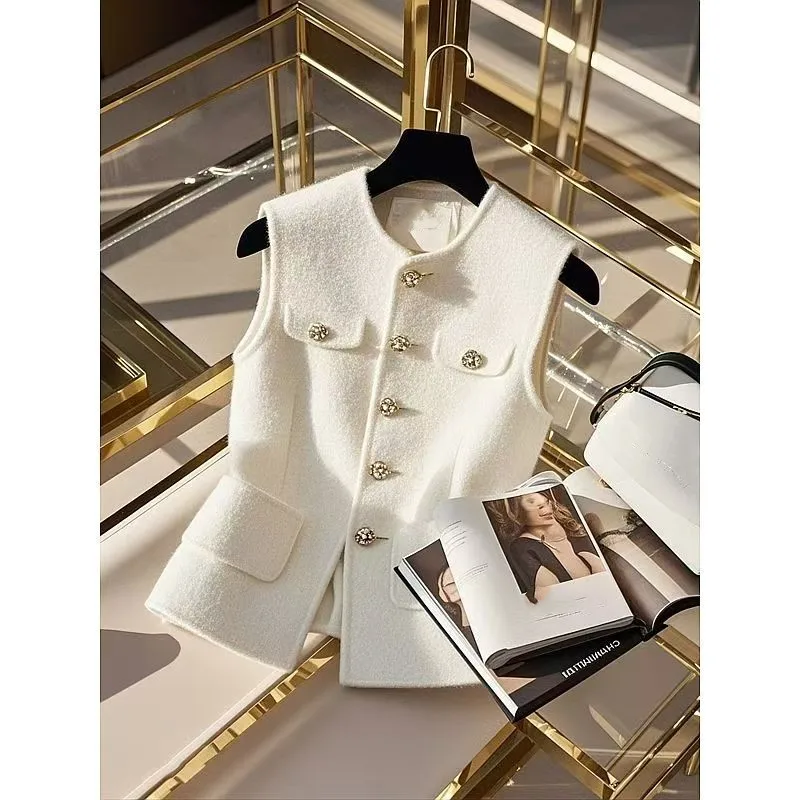 

Женские пиджаки, жилет, куртка, весна-осень 2023, офисный женский жилет без рукавов с круглым вырезом, однобортный тонкий корейский модный топ