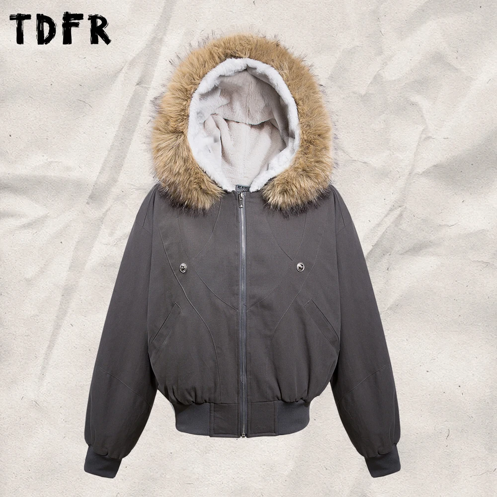 Fur Collar Detachable Quilted Jacket Mens Winter Faux Rabbit Fur Lining Thick Long Sleeve Hooded Outerwear Man