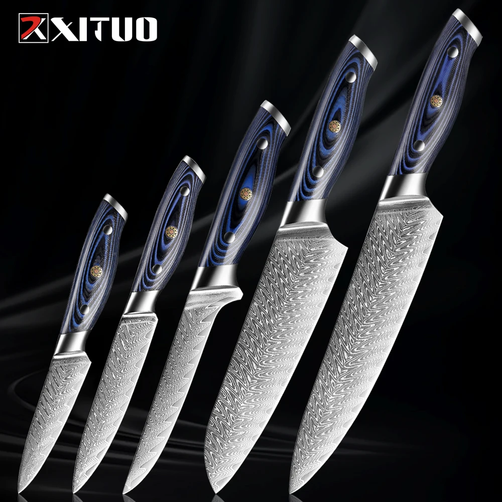 

XITUO Damascus Kitchen Chef Knife Super sharp Japanese Damascus Steel Sankotu knife Slicing Boning Knives Kitchen Cooking Knife