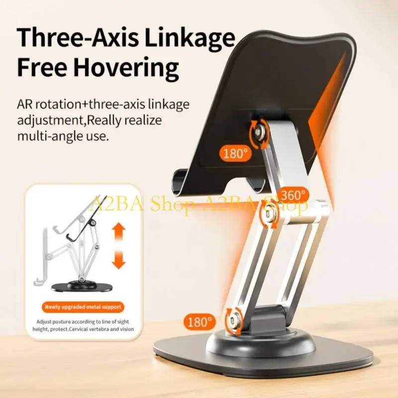 A2BA Space Saving Whirling Base Tablet Holder With Never Slip Elastomer Mattresses Full Motion Articulating Arm Framework
